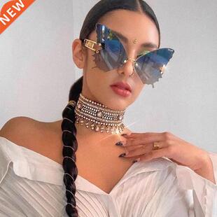 Butterfly Rimless Sunglasses Women Luxury Brand Designer Fas