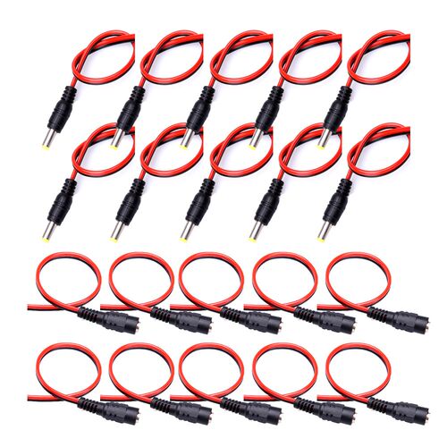 10PCS 5.5x2.1mm 24CM 12V 5A DC Power Male Female Jack Cable