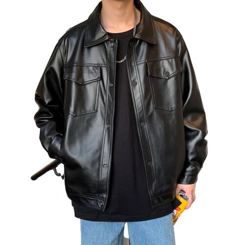 2020 Spring New Loose Soft Leather Jacket Single Breasted Ja