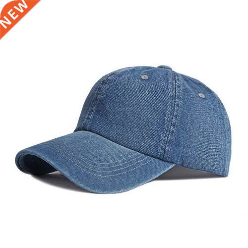 Casual Washed Cotton Baseball Cap Men Solid Black Blue Denim
