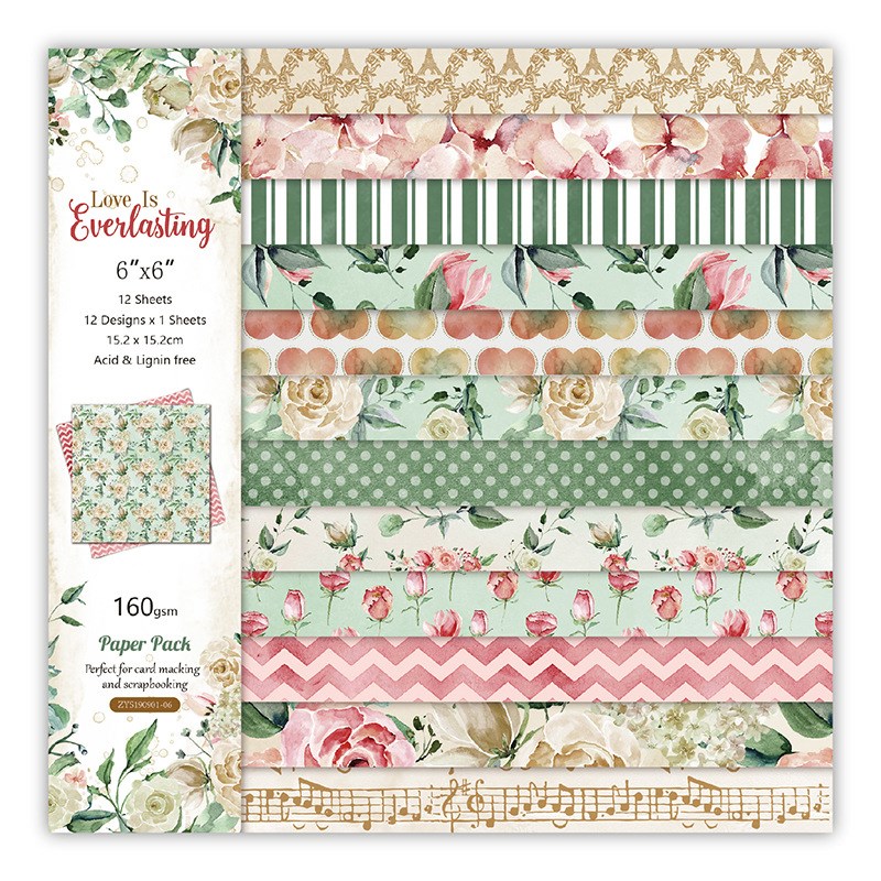 24 Sheets Pink Rose Theme Scrapbooking Packs Paper Crafts DI