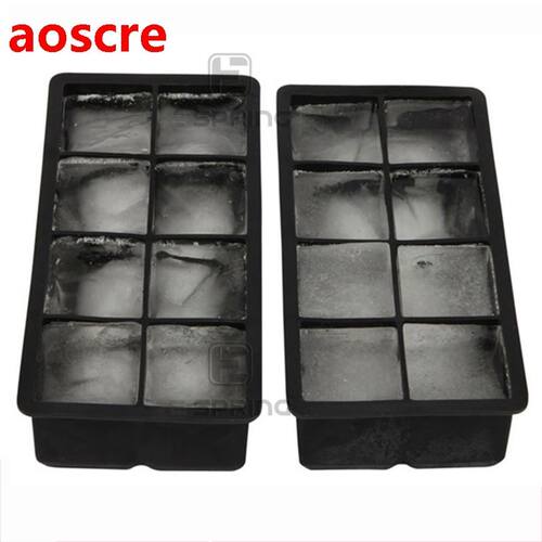 Black 8 Big Grids Food Grade Silicone Ice Cube Maker Jumbo