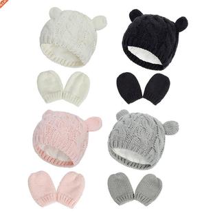 Baby Hat and Mittens Set Kids Knitted Beanie Cap Winter Warm