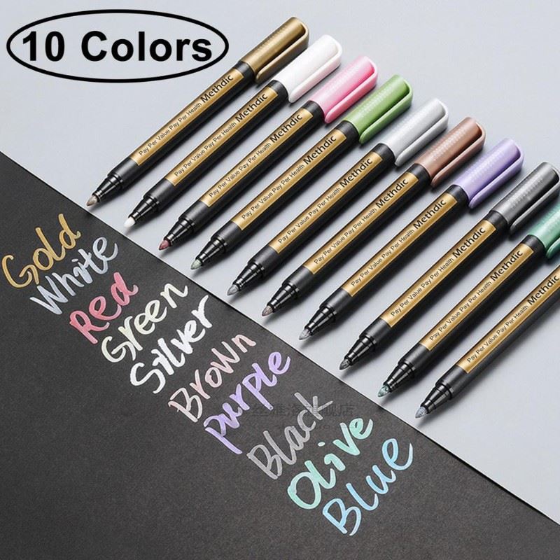 Methdic 10pcs/lot Metallic Markers Paints Pens for Black Pap