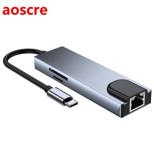 6 in 1 Type C Hub HDMI 4K USB C Hub to Gigabit Ethernet Rj49