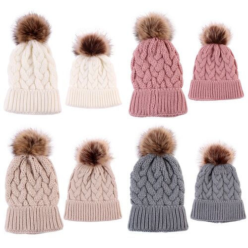 2PCS/SET New Newborn Baby Hats Parent-Child Hooded Knitted W