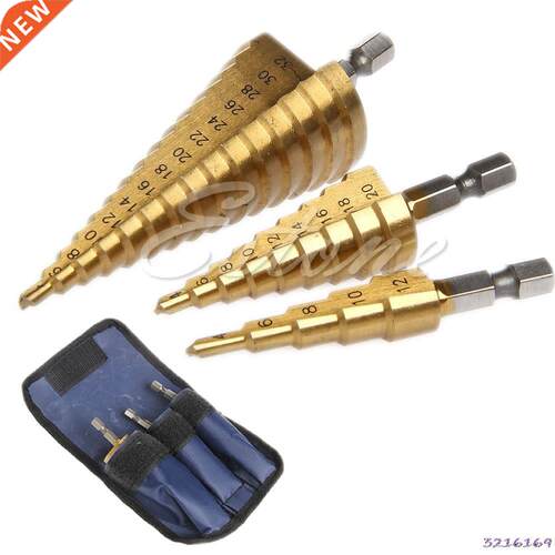New 3Pc Set Steel Titnium Nitride Coted Step Drill Bit Qui