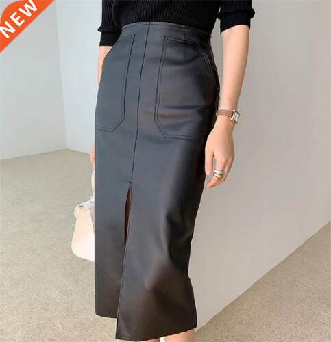 New 2022 Spring Autumn Women PU Leather Skirts High Waist Po