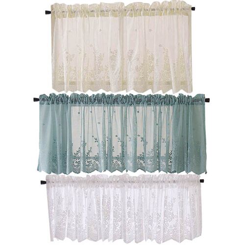 Modern Lace Jacquard Window Curtain Valance Lace Hem Coffee