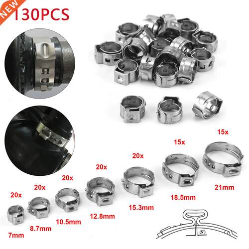 130pcs Single Ear Hose Clamps 7 Sizes Stainless Steel Water