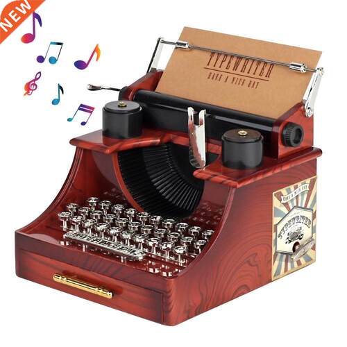 Wooden Hand Crank Queen Classic Typewriter Model Music Box W