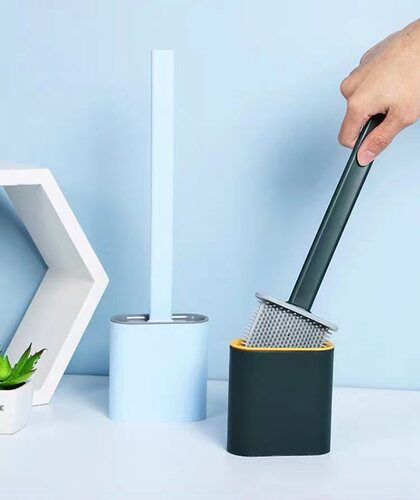 Wall-Mounted Silicone Toilet Brush and Holder Set for Bathro