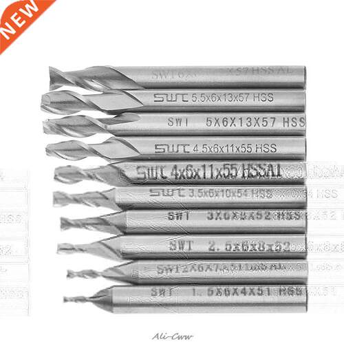 10Pcs/set 1.5-6mm HSS Straight Shank 2 Flute End Mill Cutter