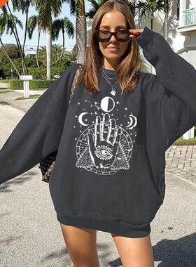 Vintage Palms and Eyes Print Women Sweatshirts Spring/Autumn