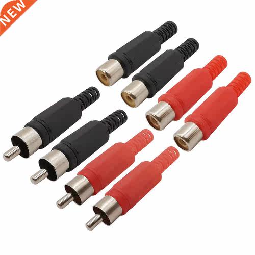 4Pcs/lot Red Black Plastic Handle RCA Male Plug / Female Soc