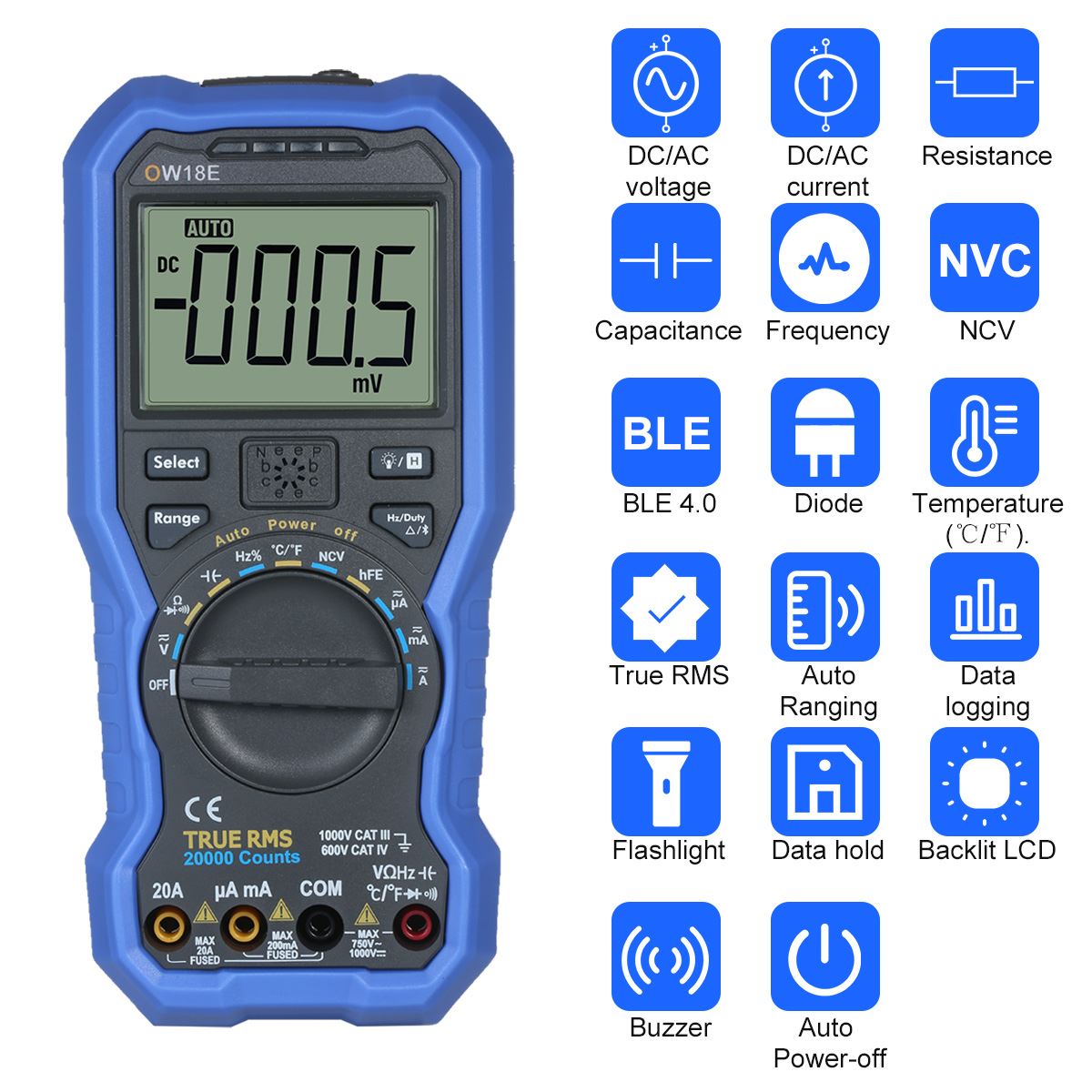 OW18E 4 1/2 Digit Smart BLE 4.0 Multimeter True RMS Digital