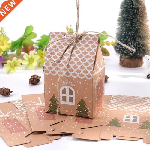 10PCS Kraft Paper House Shape With Ropes Candy Gift Bags Coo