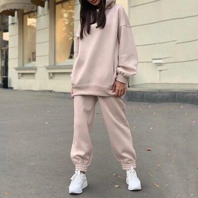 Two Piece Set Casual Fleece Tracksuit Women Winter 2021 Wome