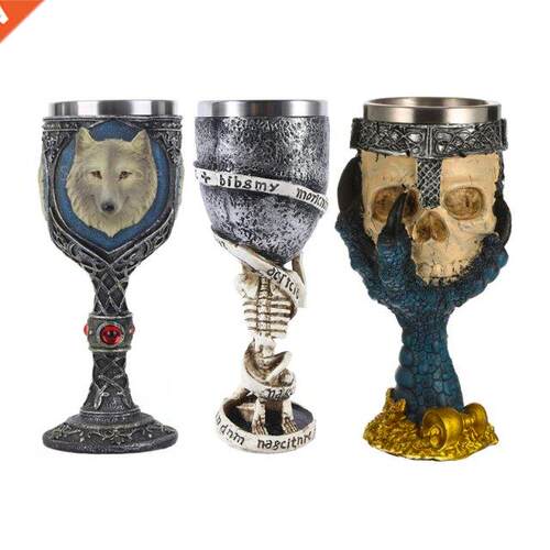 Gothic Resin Stainless Steel Skull Goblet Retro Wine Glass C