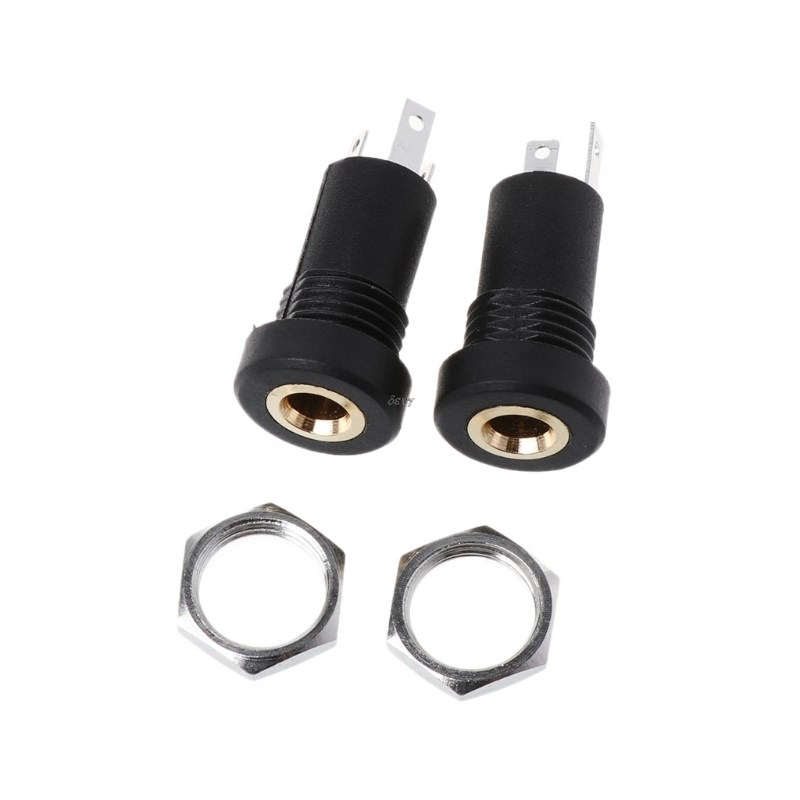 2X 3.5MM Audio Jack Socket 3 Pole Black Stereo Solder Panel