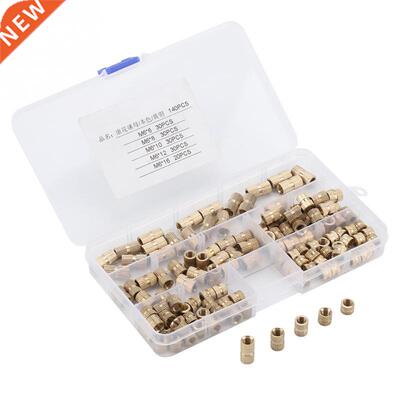 140pcs/set M6 Brass Cylinder Nuts Knurled Threaded Round Ins