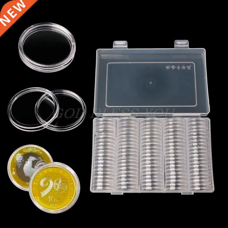 100 Girds Coin Holder Capsules 27mm Round Box Plastic collec