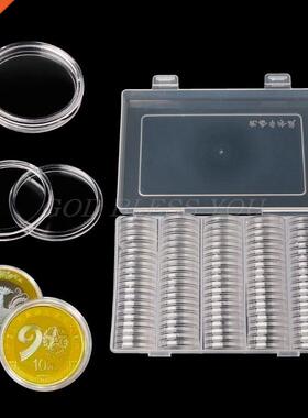 100 Girds Coin Holder Capsules 27mm Round Box Plastic collec
