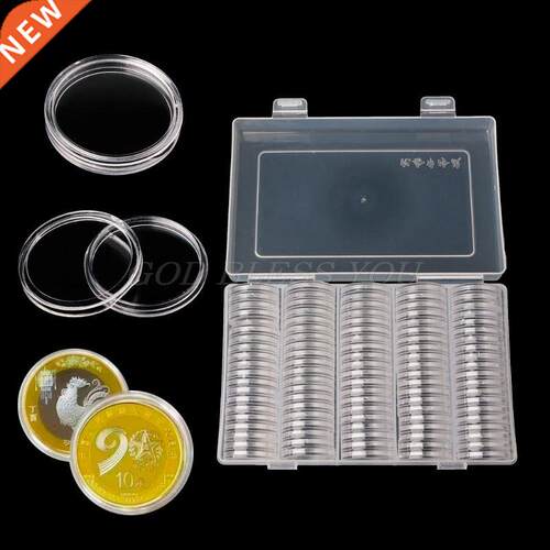 100 Girds Coin Holder Capsules 27mm Round Box Plastic collec