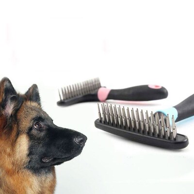Dog Comb Double Row Pins Rake Brush Grooming Massage Pet Sup