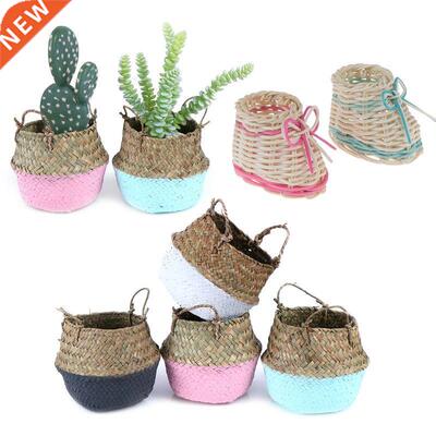 Handmade Bamboo Storage Baskets Foldable Laundry Straw Patch