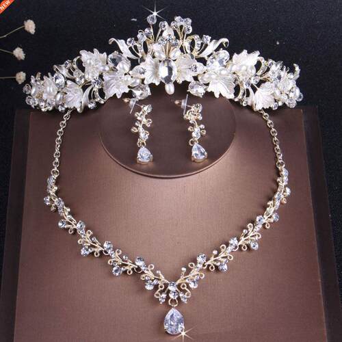 KMVEXO Vintage Gold Crystal Leaf Pearls Costume Jewelry Sets