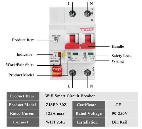 2P WiFi Intelligent Circuit Breaker Air Switch Automatic Swi