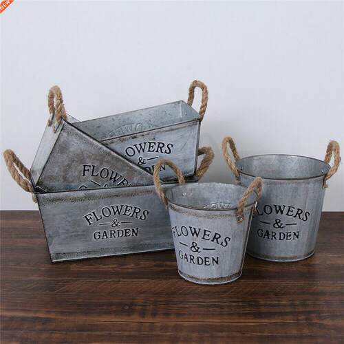 Vintage Plant Metal Container Rustic Bucket Flower Pot with