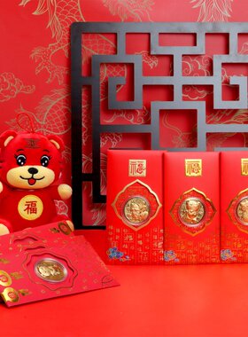 6Pcs Red Envelopes 6Pcs Commemorative Coins