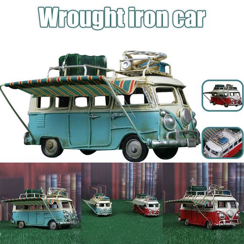 Metal Car Model Vintage RV Camper Van Toy Simulation Limousi
