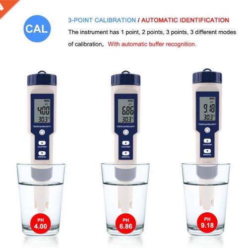 Digital pH Meter Waterproof High Accuracy Tester Pen 5 in 1