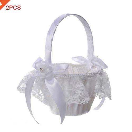 2 Pieces Wedding Lace Ribbon Bowknot Flower Basket Ceremony