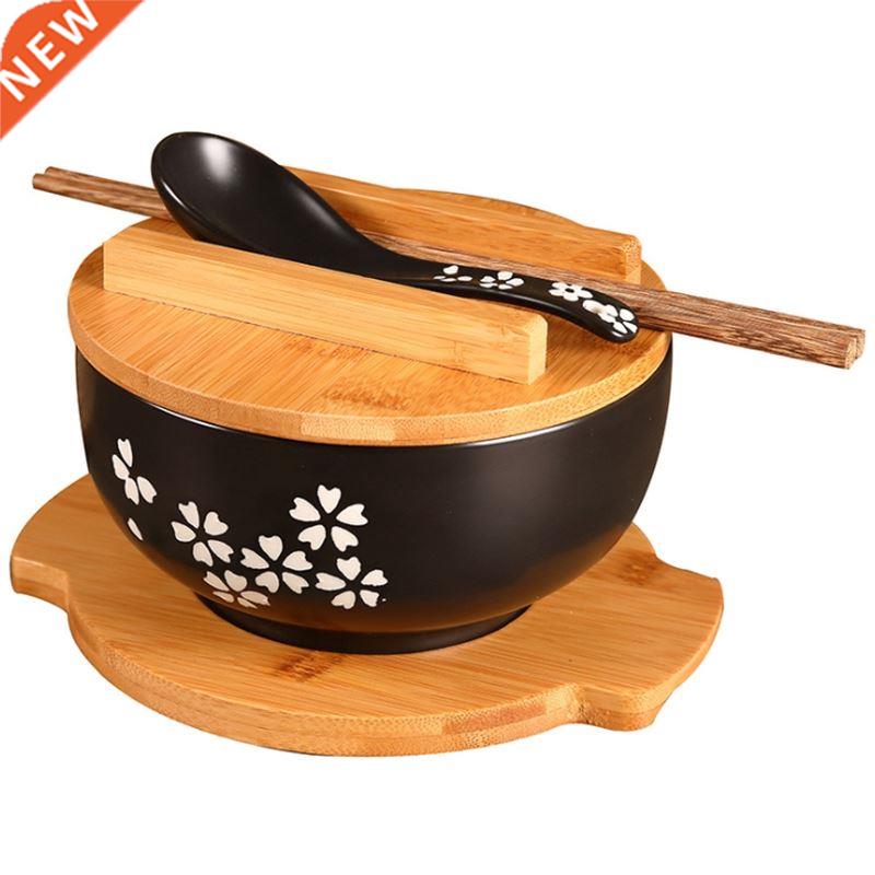 1000Ml Ceramic Noodle Bowl Spoon Bowl Mat with Cover Instant