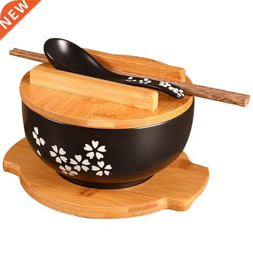 1000Ml Ceramic Noodle Bowl Spoon Bowl Mat with Cover Instant