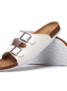 2022 Double Button Couple Cork Slippers Men's Flip Flops