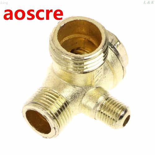 Male Thread 3 Way Metal Air Compressor Check Valve Gold Tone