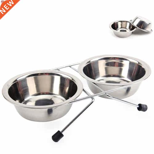 Dog Feeder Feeding Drinking Silver Stainless Steel With Brac