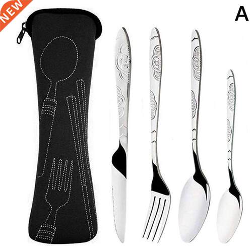 4Pcs/set Steel Knife Fork Spoon Cutlery Set Family Travel Cu