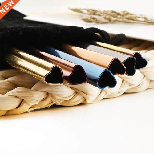 Reusable Metal Straw with Cleaning Brush Set Colorful Heart