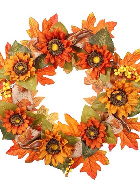 Sunflower Maple Leaf Wreath Halloween Decor Simulation Door