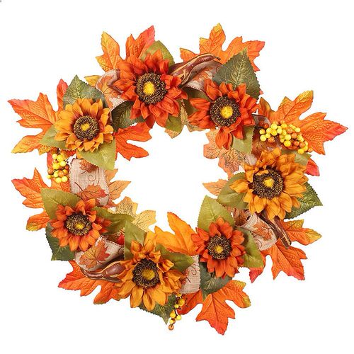 Sunflower Maple Leaf Wreath Halloween Decor Simulation Door