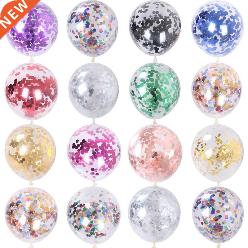 10pcs 12inch Gold Star Confetti Latex Balloons Glitter Clea