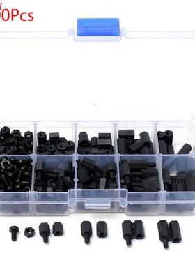 300Pcs/Box M3 Black Nylon Hex Screw Flat He Spacing Screw