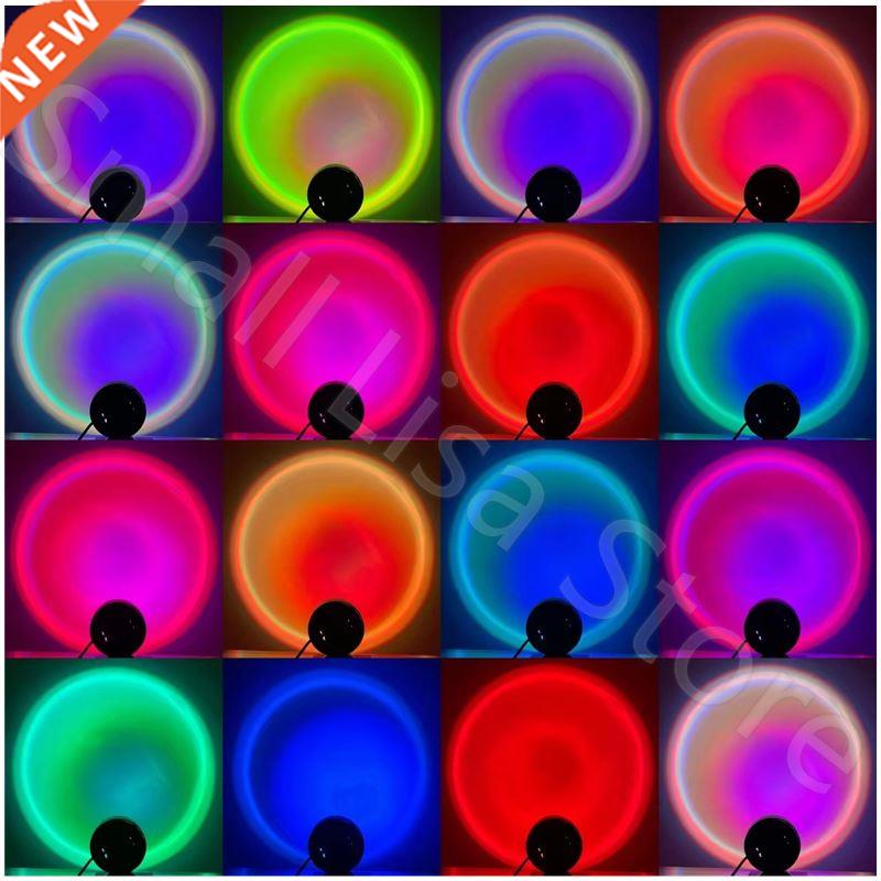 Sunset Lamp Rainbow Projector Night Lights Usb Bedside Table