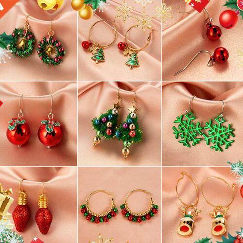 Christmas Multiple Red Green Snowman Bells Drop Earrings for